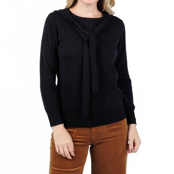 NEW HINSON WU sloane 3/4 sleeve tie shoulder sweater in black